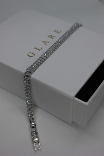 GLARE JEWELRY Gümüş Pırlanta Montür Baget Su Yolu Zirkon Taşlı Çelik Bileklik