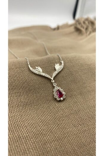 SURA SILVER ZİRKON TAŞ DAMLA MODEL KOYU PEMBE 925 AYAR RODYUM GÜMÜŞ KOLYE