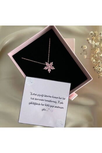 Lovera Jewellery 925 Ayar Gümüş Rose Pembe Taşlı Lotus Çiçeği Kolye | Şık Zarif Doğum Günü Hediyesi Takı Mücevher