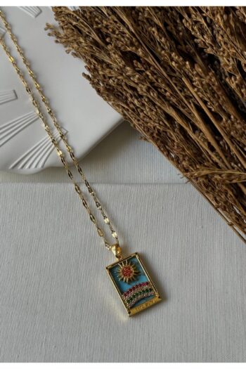 Genel Markalar Kadın Çelik Stainless Steel Damgalı Gold Turkuaz Taş Tarot The Sun Paslanmaz Kolye