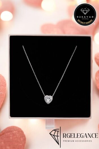 RGELEGANCE Premium Accessories 925 Ayar Gerçek Gümüş Özel Kalpli Tasarım Sevgiliye Hediye Kalbimin Sahibi Gümüş Kalp Kadın Kolye