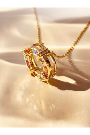 Wisstoria Collections Çelik Gold Renk Zincir Renkli Zirkon Taşlı Kadın Kolye 40+5 cm