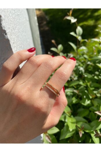 ringbox Gold Taşlı Iki Sıra Kare Yüzük