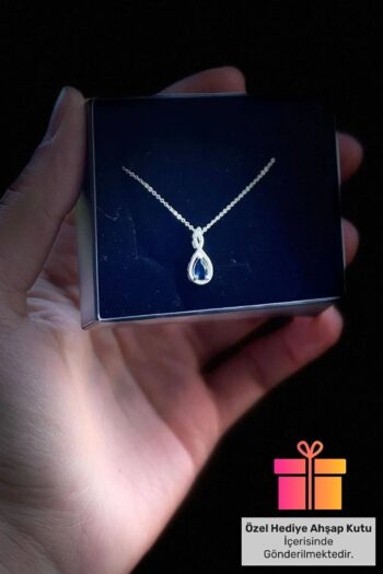 Lucente Jewellery Hediye Kutulu Damla Kesim Kolye Modeli Zarif Gümüş 925 Ayar Sallanan Damlası Kolyesi