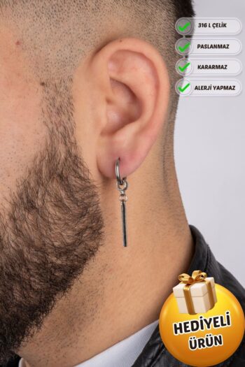 Piercing Market Steel & Silver Erkek Çelik Halka Sallantılı Şık Küpe Paslanma Kararma Yapmaz