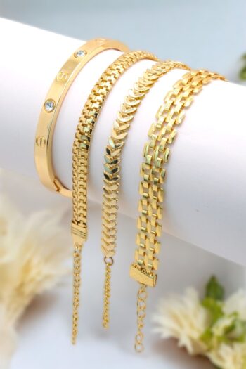LOWEN AKSESUAR Gold 5 Parçalı Renk Atmaz Kadın Bileklik Seti