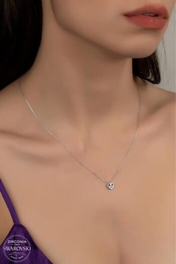 Swarovski Union Zirconia Kadın Mini Kalp Pırlanta Montür Gümüş Kolye
