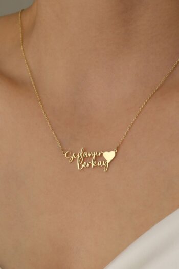 Nox Jewelry 925 Ayar Gümüş Kişiye Özel Kalp Detay Kolye Gold
