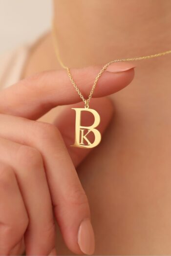 Nox Jewelry 925 Ayar Gümüş Kişiye Özel Ikili Harf Kolye 45-gold