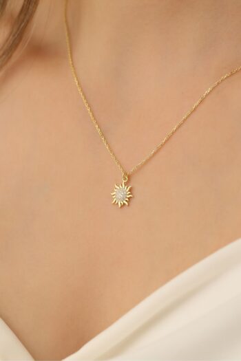 Nox Jewelry 925 Ayar Gümüş Taşlı Güneş Kolye Gold-45