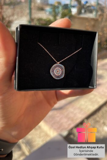 Lucente Jewellery Hediye Kutulu Nazar Boncuğu Gümüş Zincirli Kolye Dalgalı Nazar Boncuklu 925 Ayar Nazarlık Kolyesi