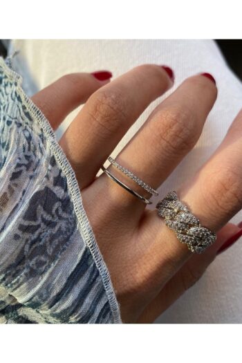 ringbox Gümüş Renk Taşlı Iki Sıra Kare Yüzük