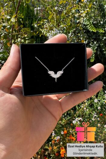 Lucente Jewellery Hediye Kutulu Beyaz Taşlı Mikail Meleği Kolye Zirkon Taş 925 Ayar Gümüş Zincirli Melek Kolye