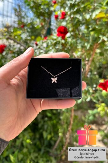 Lucente Jewellery Hediye Kutulu Gümüş Zincirli Kelebek Kolyesi Özgürlük & Değişim Sembolü Rose Kaplama 925 Ayar Kolye