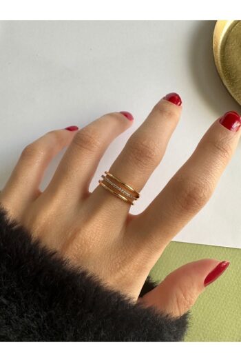 ringbox Gold Zirkon Taşlı Üç Sıra Kadın Yüzük