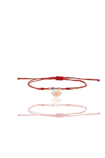 Söğütlü Silver Gümüş rose zirkon taşlı nazarlı kirpikli göz ipli şans bileklik SGTL12443ROSE