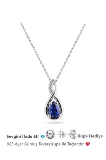 Brezza Lusso Jewelry Gümüş Su Damlası Pırlanta Model Safir Zirkon Taşlı Gümüş Kolye