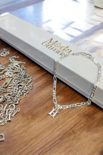 MODA925 925 Ayar Gümüş 3 Mm Harfli Figaro Bileklik