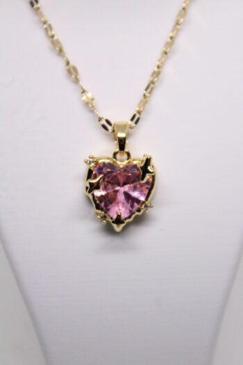 Luna ÇELİK Pembe Kristal Kalp Kolye