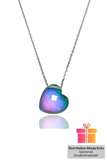 Lucente Jewellery Isıya Göre Renk Değiştiren His Taşı Kolyesi Doğal Taşlı 925 Ayar Gümüş Zincirli Kalp Kolye Mavi