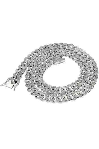 Chavin 13 Mm. Kalın 45 Cm. Taşlı Gri Alloy Kadın Zincir Ek55by