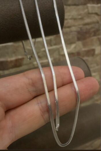 Erer Gümüş Gümüş 2,5 mm balık sırtı yassı yılan erkek zincir kolye ve bileklik takım