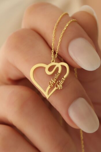 Nox Jewelry 925 Ayar Gümüş Kişiye Özel İki İsim Yazılı Kalp Kolye Gümüş