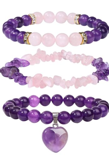 NBS Beautiful Naturel Stones Ametist,pembe Kuvars Doğal Taş Set Bileklik 8 Mm Aa Kalite