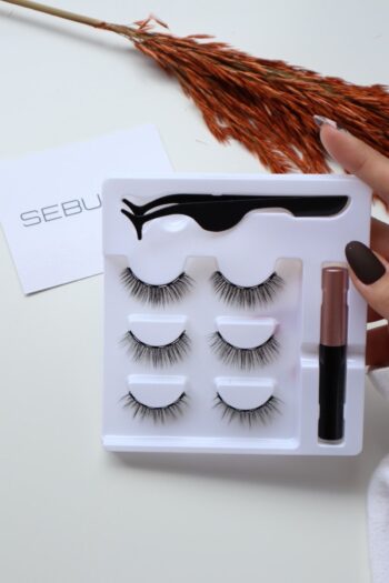 sebura Manyetik Kirpik Mıknatıslı Kirpik Gerçek Görünümlü 3 Çift Eyeliner Cımbız Seti Takma Kiprik