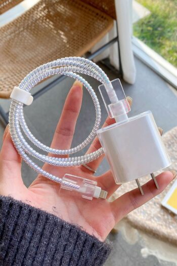 WANNA PROTECT iPhone 18W/20W Uyumlu Baskısız Şeffaf Şarj Başlığı Adaptörü Koruma Kablo Koruyucu 5'li Koruma Seti