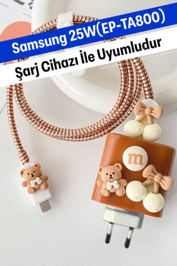 WANNA PROTECT Samsung 25w (EP-TA800) Hızlı Şarj Uyumlu Şarj Başlığı Koruma Kablo Koruyucu 5'li Koruma Kılıf Seti