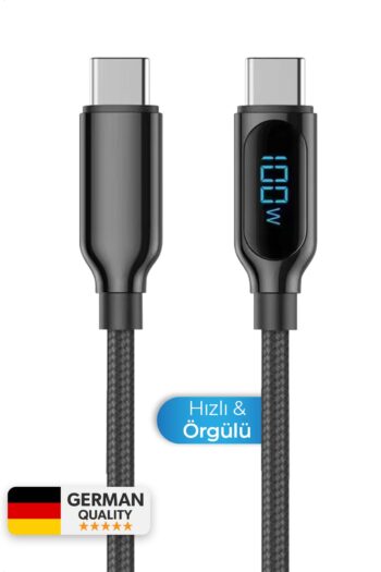 Woyax By Deji Dijital Göstergeli 100w Süper Hızlı Örgülü Type C To Type C Şarj Kablosu 1.2 Metre
