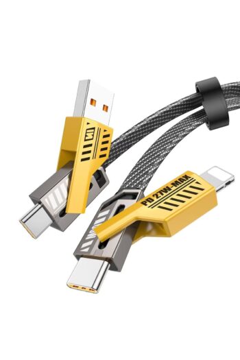 Fibaks 4in1 PD 65 Watt Type-C/27 Watt iPhone Halat Örgü Kırılmaz Uç 1 Metre Hızlı Şarj ve Data Kablosu