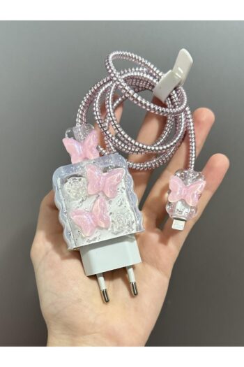 Paladyum Case iPhone 18/20 W Şarj Cihazı Uyumlu Simli Ve Kelebek Figürlü 5 Parça Şarj Koruma Seti