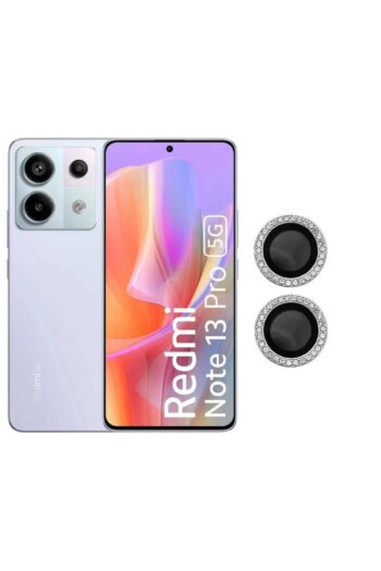 SOLİD CASE Redmi Note 13 5G/ Xiaomi Redmi Note 13 Pro 5G Uyumlu Metal Süslü Taşlı Gümüş Cam Lens Koruyucu