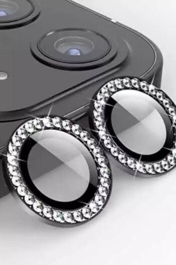 POWELL İphone 11/12/12mini Taşlı 2adet Siyah Renkli Taşlı Kamera Lens Ve Camı Koruyucu