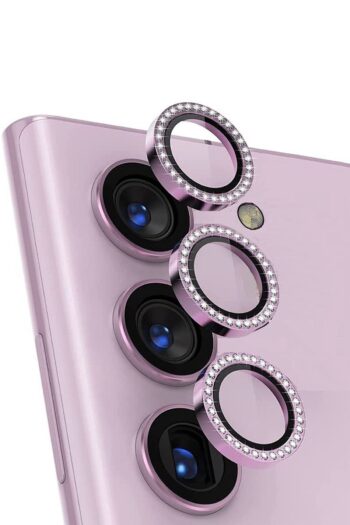 HAMŞO Tek Galaxy S22 Ultra Uyumlu Metal Süslü Taşlı Temperli Cam Lens Koruyucu Uyumlu
