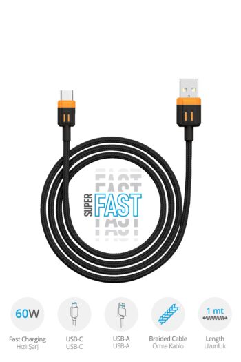 Piranha 3372 USB‑C - USB‑A Senkronizasyon ve Şarj Kablosu / 60W Hızlı Şarj / 1 Metre Örme Kablo / Type-C