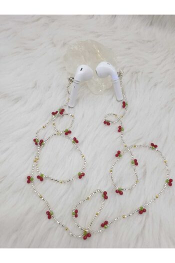 HAPPY HANDMADE GÜMÜŞ KUM BONCUKTAN KIRMIZI KİRAZLI AİRPODS ZİNCİRİ 80CM