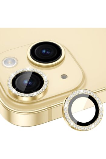 HyperAge Iphone 15 & Iphone 15 Plus Kamera Koruyucu Metal Çerçeve Sertleştirilmiş Cam Taşlı Sarı [2'li Set]