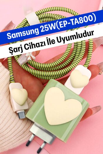 WANNA PROTECT Samsung 25W (EP-TA800) Uyumlu Şarj Başlığı Adaptörü Koruma Kablo Koruyucu 5'li Koruma Kılıfı