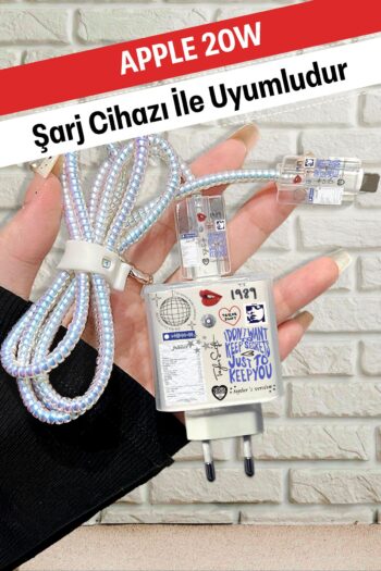 WANNA PROTECT iPhone 20W Uyumlu Şeffaf Şarj Başlığı Adaptörü Koruma Taylor Kablo Koruyucu Kılıfı 5'li Koruma Seti