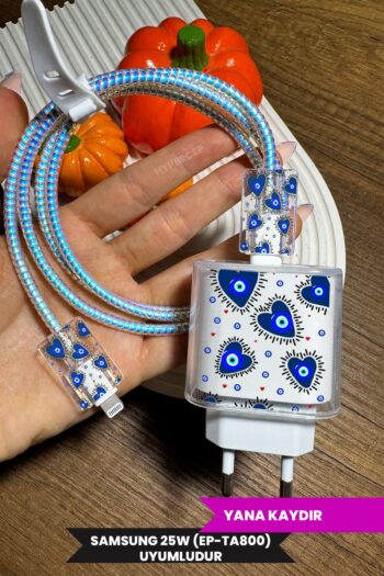 WANNA PROTECT Samsung 25W (EP-TA800) Uyumlu Şeffaf Şarj Başlığı Adaptörü Koruma Kablo Koruyucu 5'li Koruma Seti
