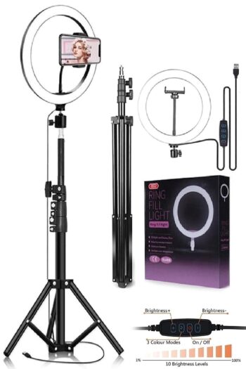 Gringo Joytech Youtuber Led Tripod Işıklı Telefon Tutucu Makyaj Işığı Ring Light 10 Inç 2.1 M Tripd