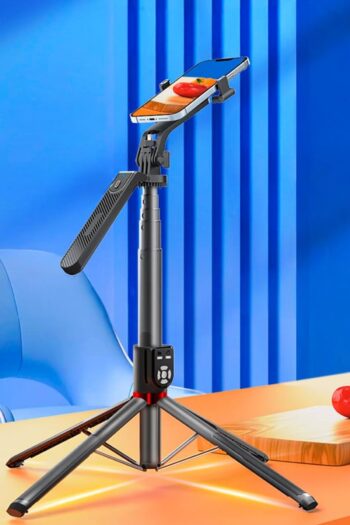 TechnoStation 360 Derece Dönebilen Profesyonel Fotoğraf Video Çekme Tripodu Selfie Çubuğu 2.2Mt Uzayan Kumandalı