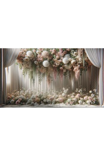 Venspor Pastel Çiçek Düzeni Ve Perdelerle Süslenmiş Arkaplan, 200x150cm Stüdyo Fonu