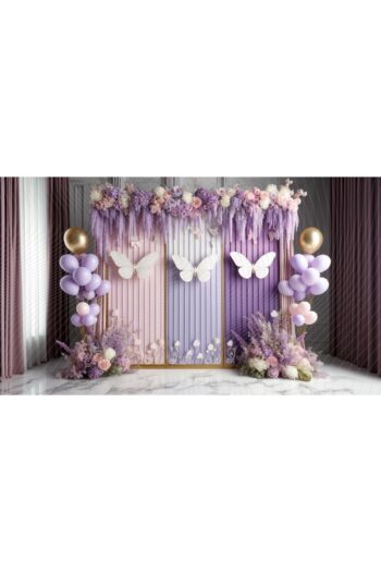 Venspor Pastel Kelebek Ve Çiçeklerle Süslenmiş Arka Plan, 200x150cm Fon Duvar Örtüsü Stüdyo Fonu
