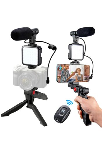 Asfal Mikrofonlu Bluetooth Kumandalı, Işıklı Çekim Vlog Kiti Selfie Çubuğu, Canlı Yayın Tripodu