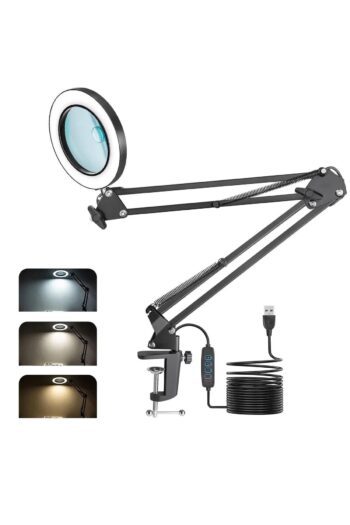 Enshall Büyüteçli Işıklı Masa Tutuculu Ring Light Led Işık, 3 Renk Modlu Çalışma Işığı