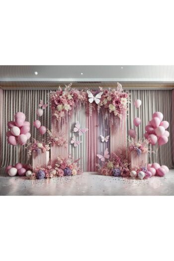 Venspor Pembe ve Mor Çiçekler ve Kelebeklerle Zarif Stüdyo Fonu, 200x150cm Arka Plan